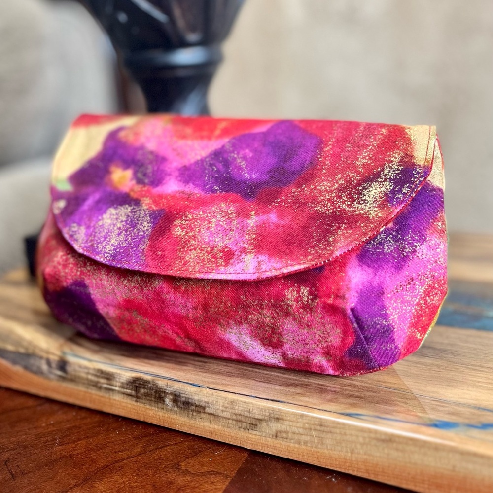 Colorful gold foil Print magnetic clasp Clutch Fabric Handmade clutch
